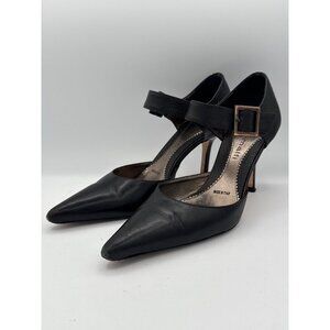 Amalfi Black Leather Stiletto Heels With Ankle Strap Size 7 Made In Italy Profes